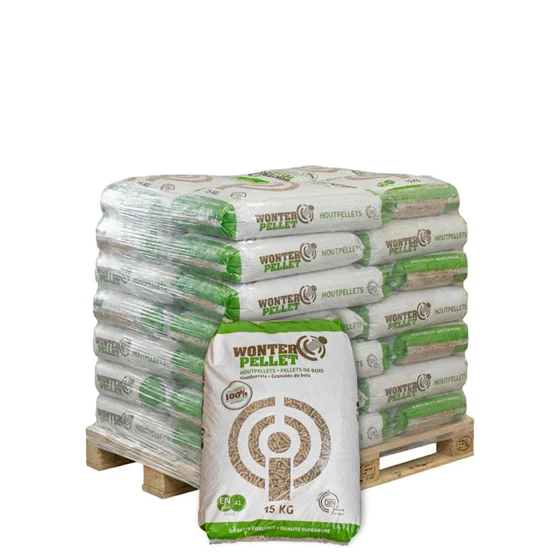 ENplus A1 houtpellets — halve pallet 525 kg (35 × 15 kg)